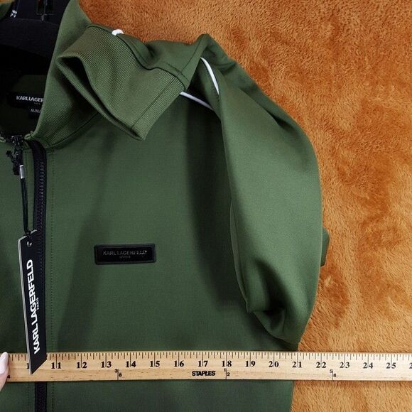 KARL LAGERFELD Track Jacket Mens Medium Green Side Stripe Zip Up Logo $149 - Picture 9 of 11